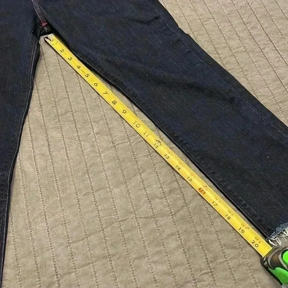 Express Dark Rinse Mid Rise Skinny Denim Jeans with Red Stitching Size 2P
